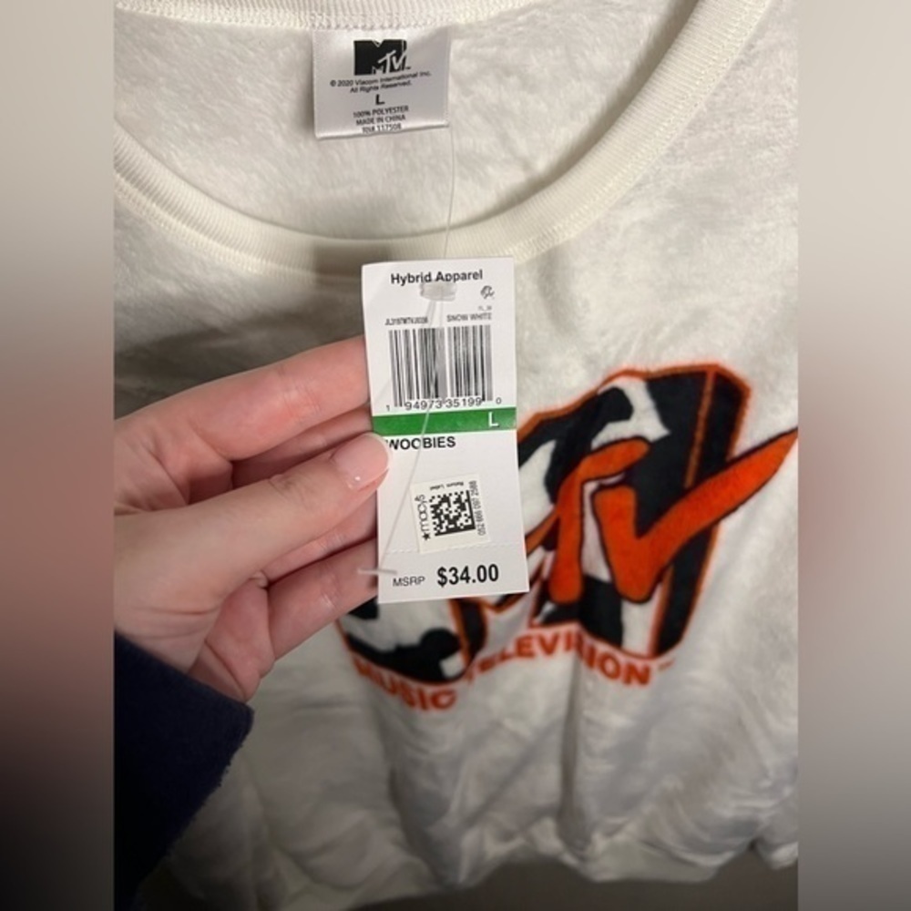 MTV Fuzzy Crewneck, Size L, NWT - Picture 2 of 3